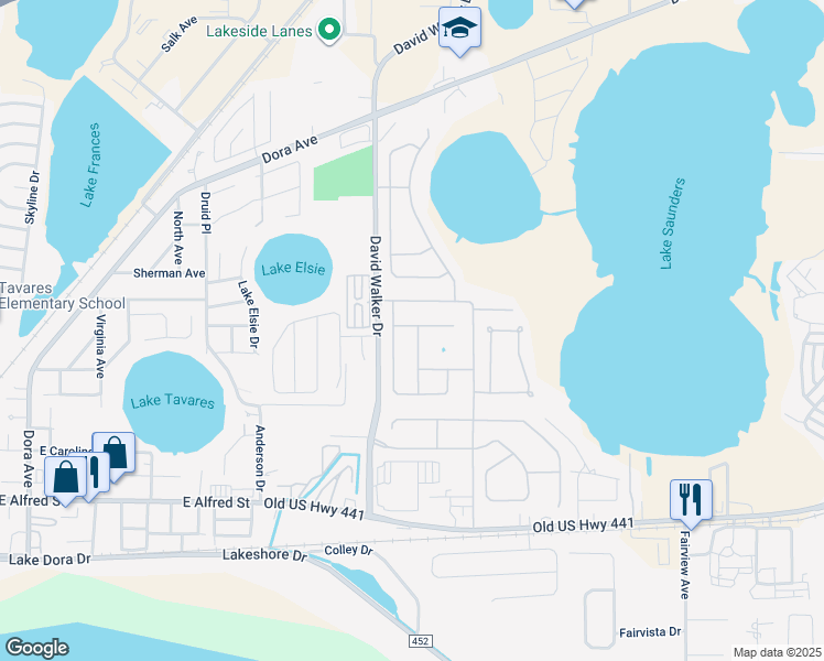 map of restaurants, bars, coffee shops, grocery stores, and more near 3930 Hillingdon Road in Tavares