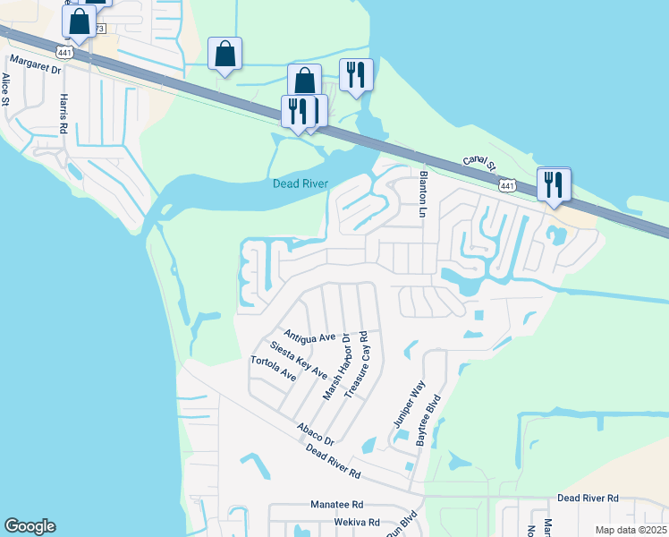 map of restaurants, bars, coffee shops, grocery stores, and more near 11712 Hickory Lane in Tavares