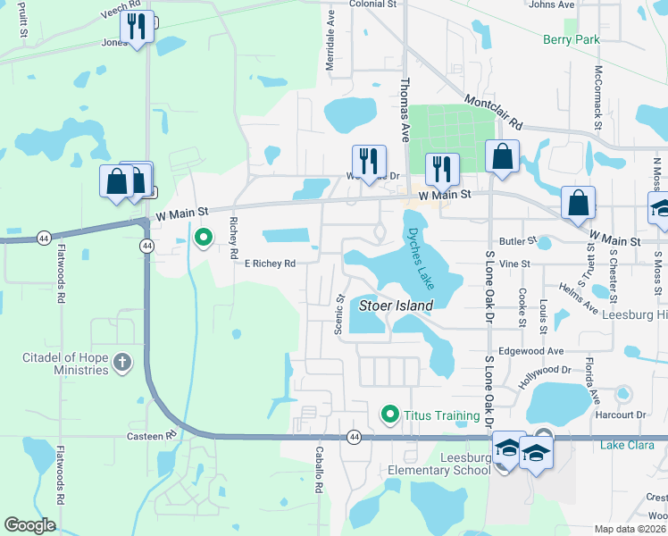 map of restaurants, bars, coffee shops, grocery stores, and more near 504 Alexander Road in Leesburg