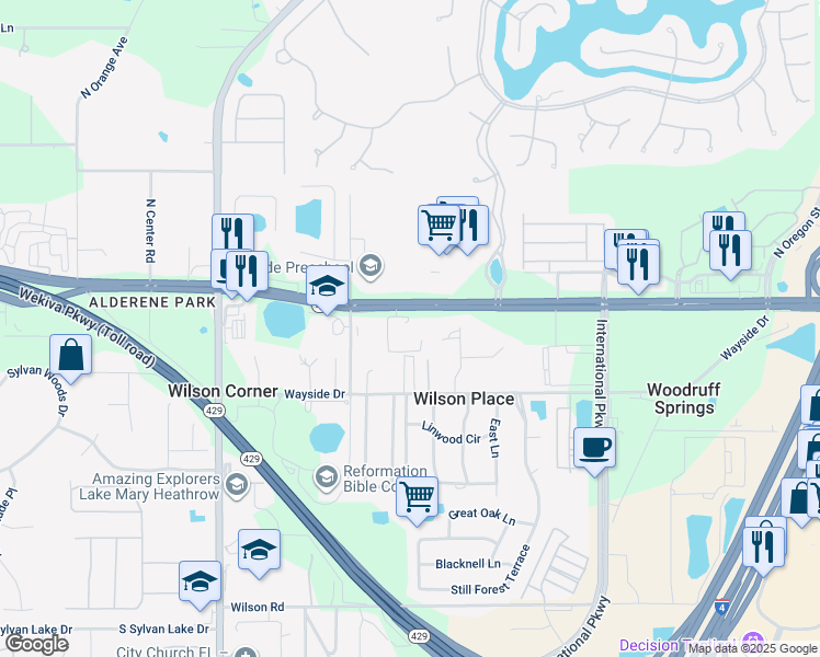 map of restaurants, bars, coffee shops, grocery stores, and more near 5433 West State Road 46 in Sanford