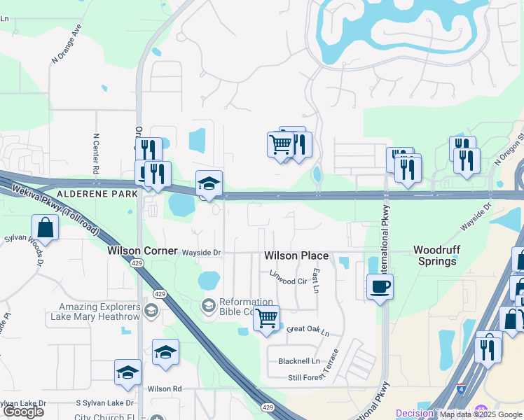map of restaurants, bars, coffee shops, grocery stores, and more near 5433 Florida 46 in Sanford