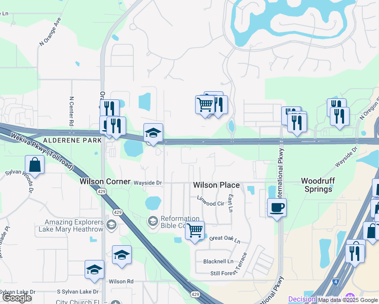 map of restaurants, bars, coffee shops, grocery stores, and more near 5433 Florida 46 in Sanford