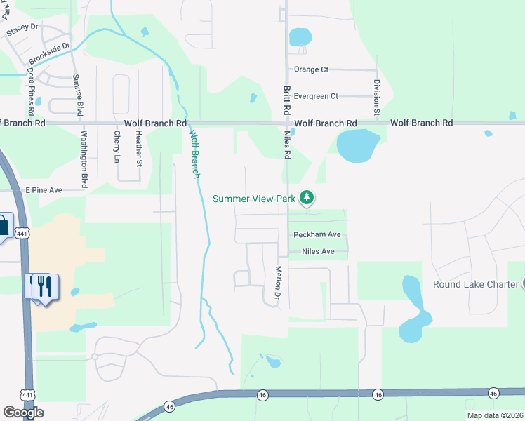 map of restaurants, bars, coffee shops, grocery stores, and more near 3367 Wolf Run Road in Mount Dora