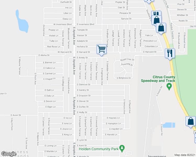 map of restaurants, bars, coffee shops, grocery stores, and more near 3535 South Dalton Terrace in Inverness