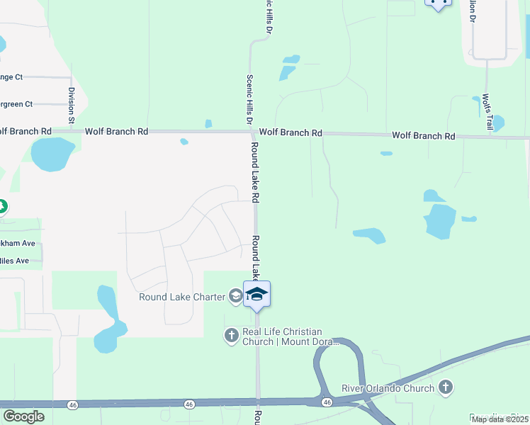 map of restaurants, bars, coffee shops, grocery stores, and more near 31628 Round Lake Road in Mount Dora