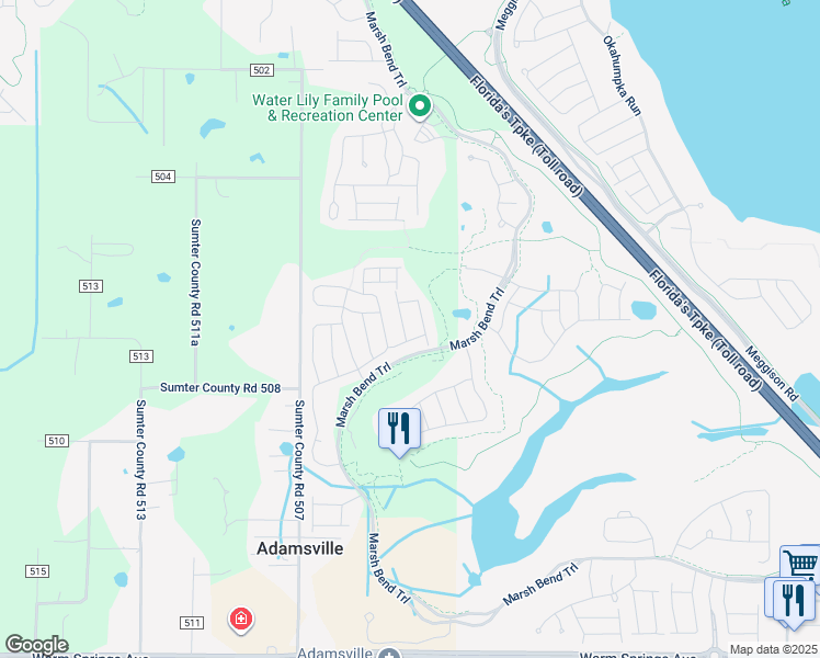 map of restaurants, bars, coffee shops, grocery stores, and more near 5054 Sanwald St in The Villages