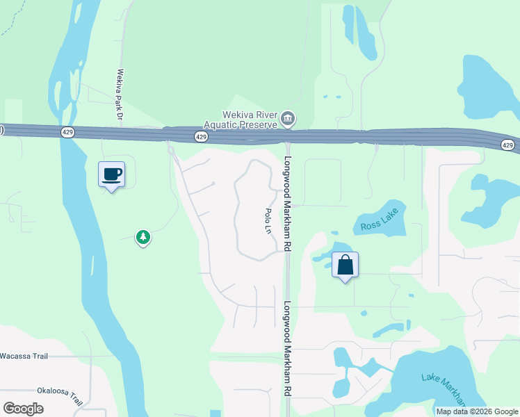 map of restaurants, bars, coffee shops, grocery stores, and more near 110 Polo Lane in Sanford