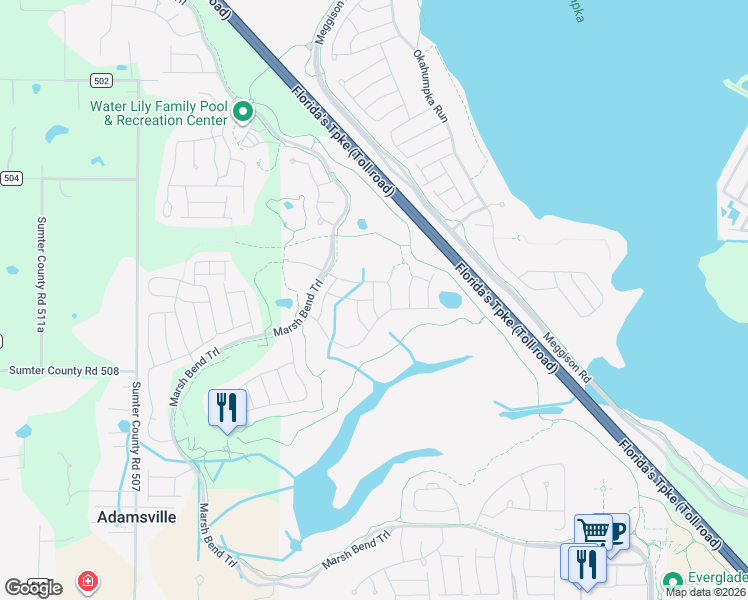 map of restaurants, bars, coffee shops, grocery stores, and more near Calihan Court in Wildwood