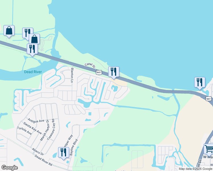 map of restaurants, bars, coffee shops, grocery stores, and more near 1104 Southland Drive in Tavares
