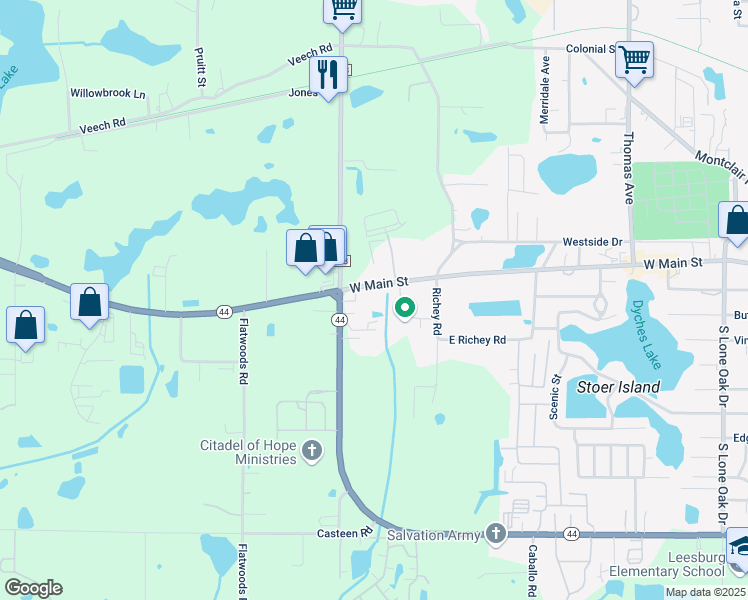 map of restaurants, bars, coffee shops, grocery stores, and more near 2995 West Main Street in Leesburg