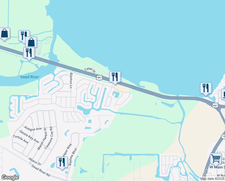 map of restaurants, bars, coffee shops, grocery stores, and more near 1024 Hilltop Road in Tavares