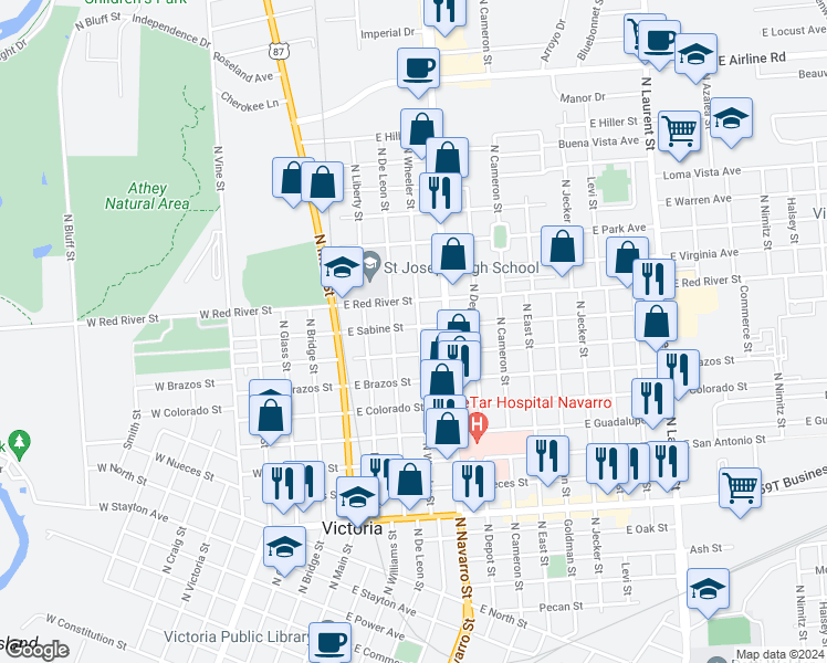 map of restaurants, bars, coffee shops, grocery stores, and more near 1809 North Wheeler Street in Victoria