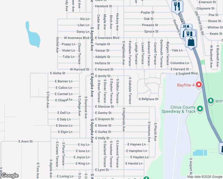 map of restaurants, bars, coffee shops, grocery stores, and more near 3443 South Dayton Terrace in Inverness