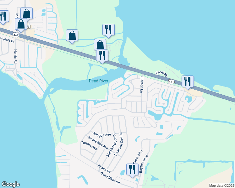 map of restaurants, bars, coffee shops, grocery stores, and more near 11750 Watts Court in Tavares