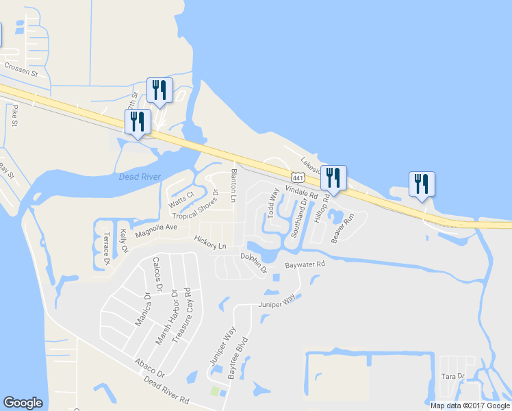 map of restaurants, bars, coffee shops, grocery stores, and more near 1025 Morningview Drive in Tavares
