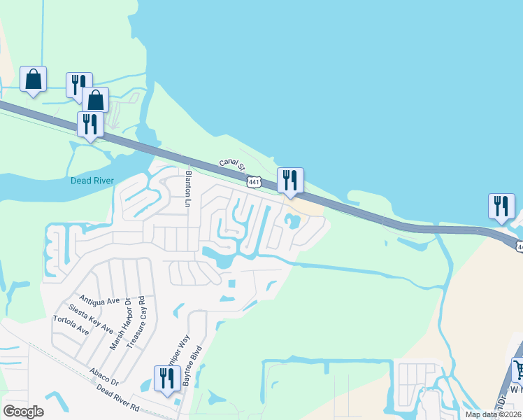 map of restaurants, bars, coffee shops, grocery stores, and more near 1104 Southland Drive in Tavares