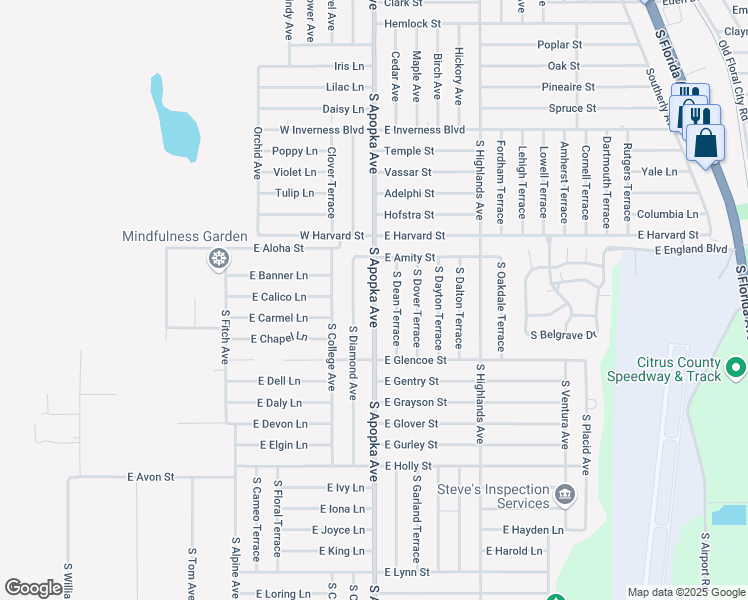 map of restaurants, bars, coffee shops, grocery stores, and more near 3444 South Apopka Avenue in Inverness