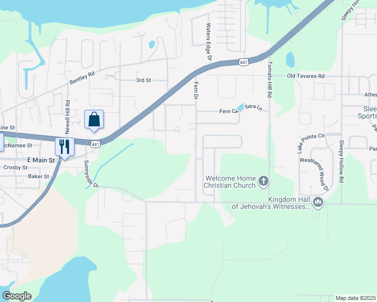 map of restaurants, bars, coffee shops, grocery stores, and more near 205 Fern Drive in Leesburg