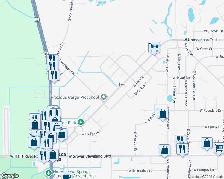 map of restaurants, bars, coffee shops, grocery stores, and more near 8085 West Homosassa Trail in Homosassa