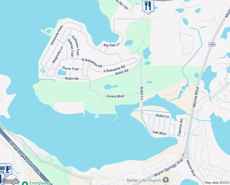 map of restaurants, bars, coffee shops, grocery stores, and more near 108 Woody Court in Wildwood