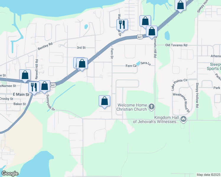map of restaurants, bars, coffee shops, grocery stores, and more near 205 Fern Drive in Leesburg