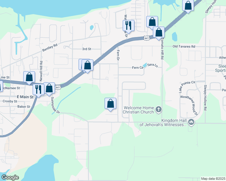 map of restaurants, bars, coffee shops, grocery stores, and more near 205 Fern Drive in Leesburg