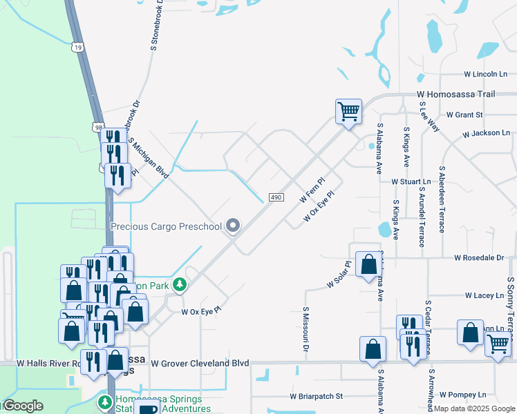 map of restaurants, bars, coffee shops, grocery stores, and more near 8075 West Homosassa Trail in Homosassa