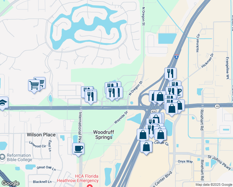 map of restaurants, bars, coffee shops, grocery stores, and more near 513 Hockendale Cove in Sanford