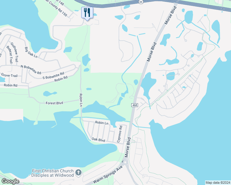 map of restaurants, bars, coffee shops, grocery stores, and more near 13202 Sandalwood Drive in Wildwood