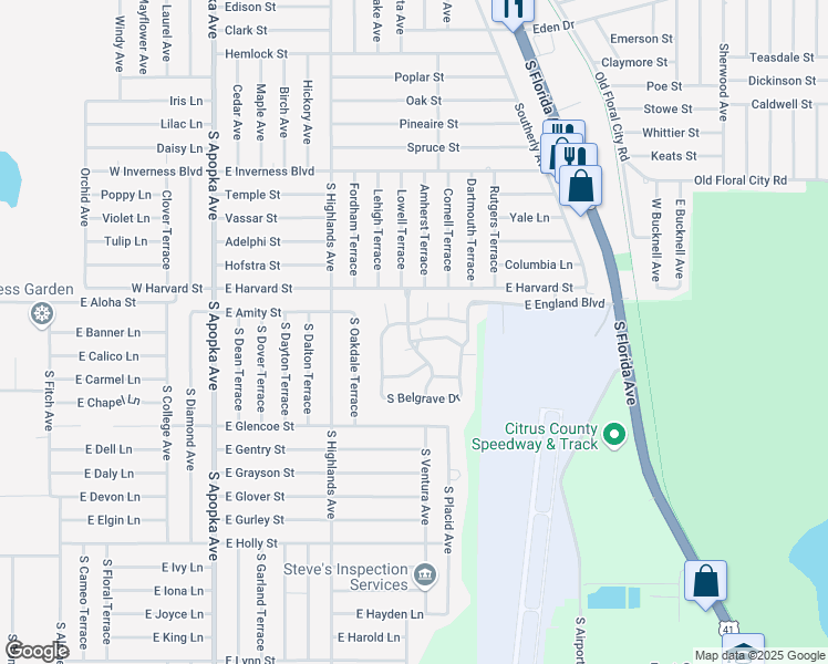 map of restaurants, bars, coffee shops, grocery stores, and more near 3373 South Royal Oaks Drive in Inverness