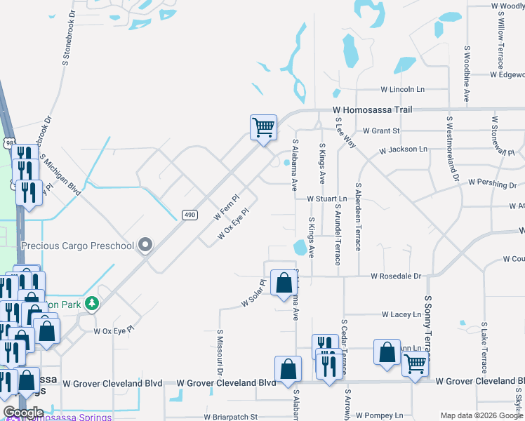 map of restaurants, bars, coffee shops, grocery stores, and more near 7697 West Radiance Lane in Homosassa