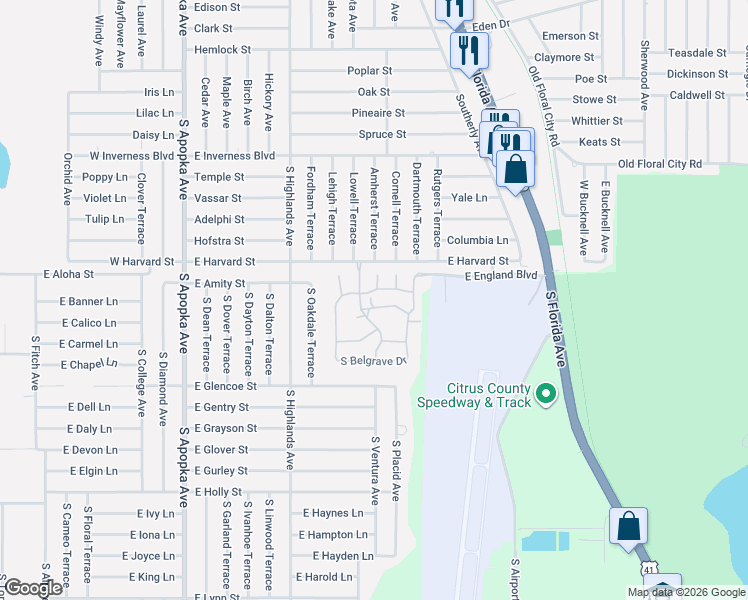 map of restaurants, bars, coffee shops, grocery stores, and more near 3335 South Whitechappel Point in Inverness