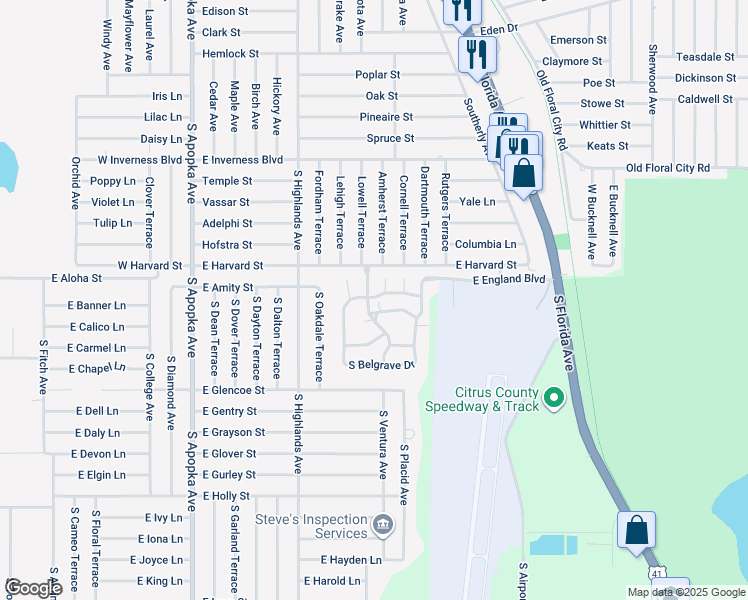 map of restaurants, bars, coffee shops, grocery stores, and more near 3338 South Royal Oaks Drive in Inverness