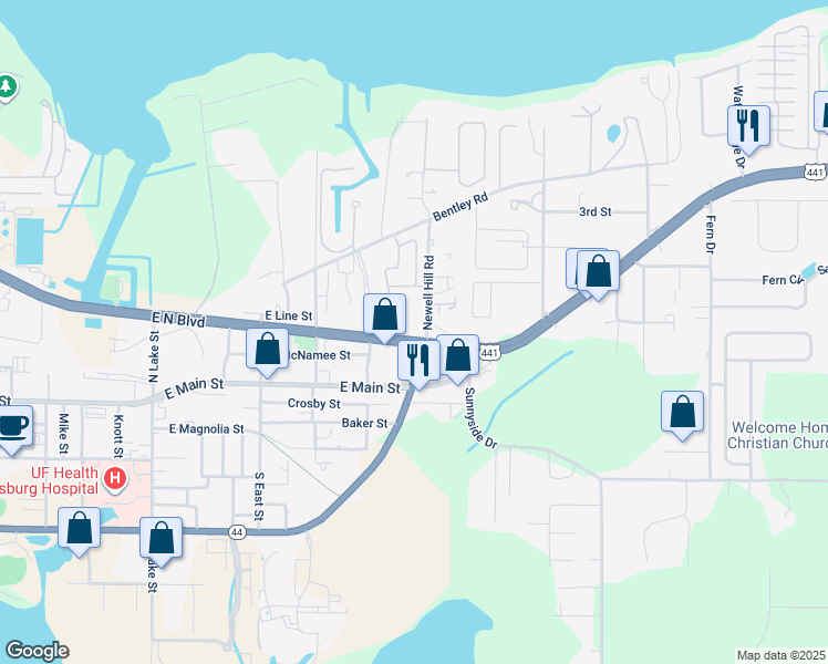 map of restaurants, bars, coffee shops, grocery stores, and more near 303 Newell Hill Road in Leesburg