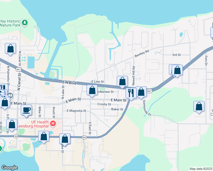 map of restaurants, bars, coffee shops, grocery stores, and more near 1108 North Blvd East in Leesburg