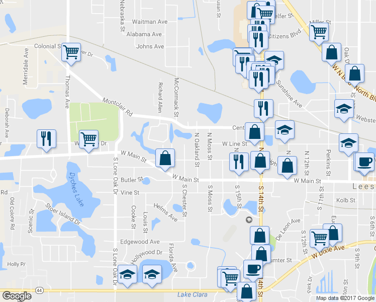 map of restaurants, bars, coffee shops, grocery stores, and more near 208 North Chester Street in Leesburg