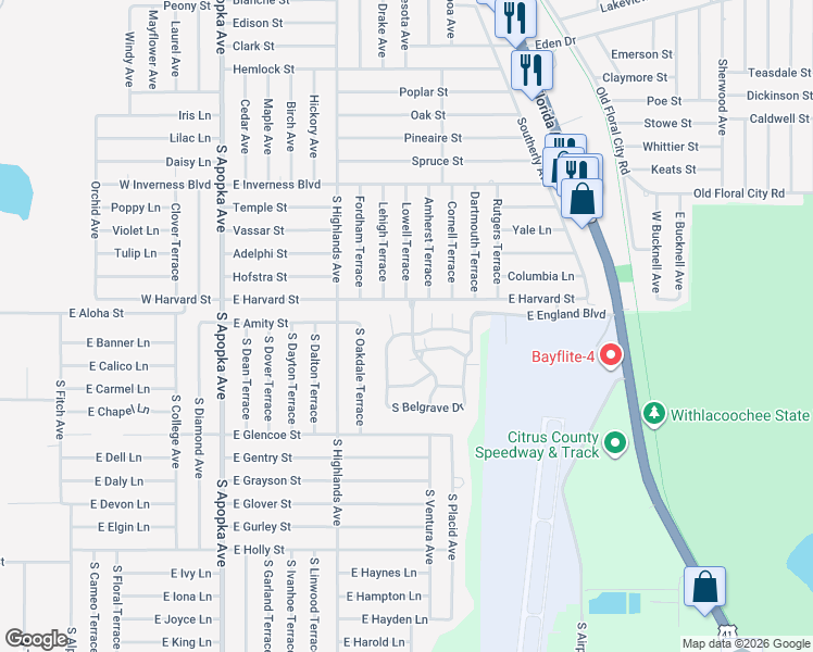 map of restaurants, bars, coffee shops, grocery stores, and more near 3334 South Royal Oaks Drive in Inverness