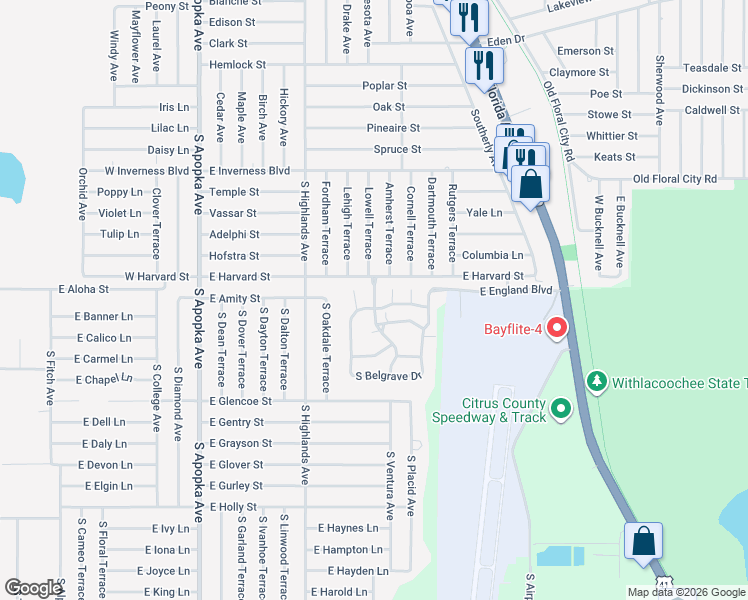 map of restaurants, bars, coffee shops, grocery stores, and more near 3334 South Royal Oaks Drive in Inverness