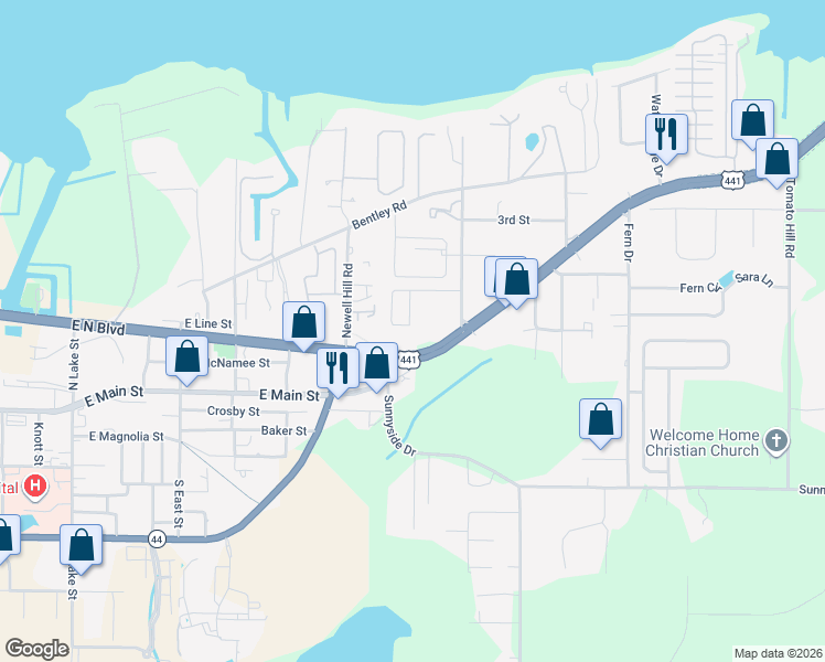 map of restaurants, bars, coffee shops, grocery stores, and more near 1461 Fernleaf Drive in Leesburg
