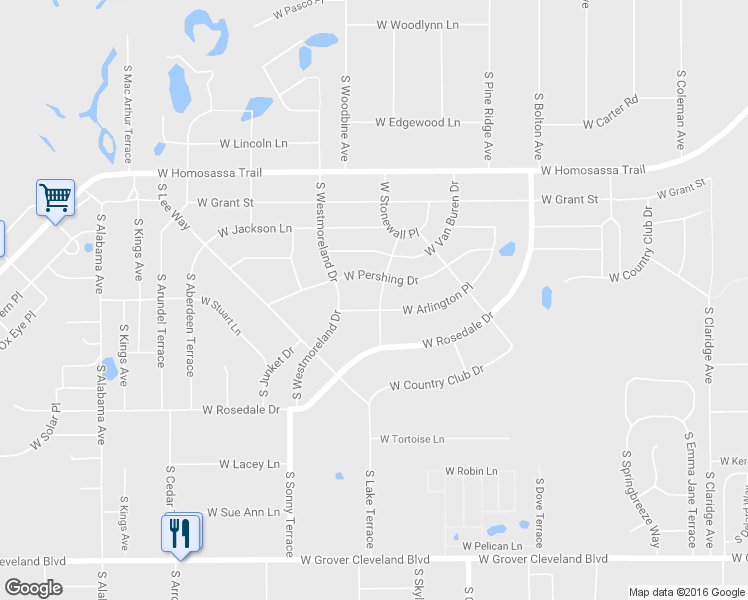 map of restaurants, bars, coffee shops, grocery stores, and more near 3326 South Academy Terrace in Homosassa