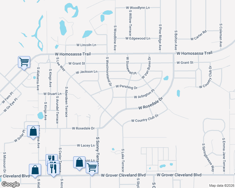 map of restaurants, bars, coffee shops, grocery stores, and more near 6915 West Arlington Place in Homosassa