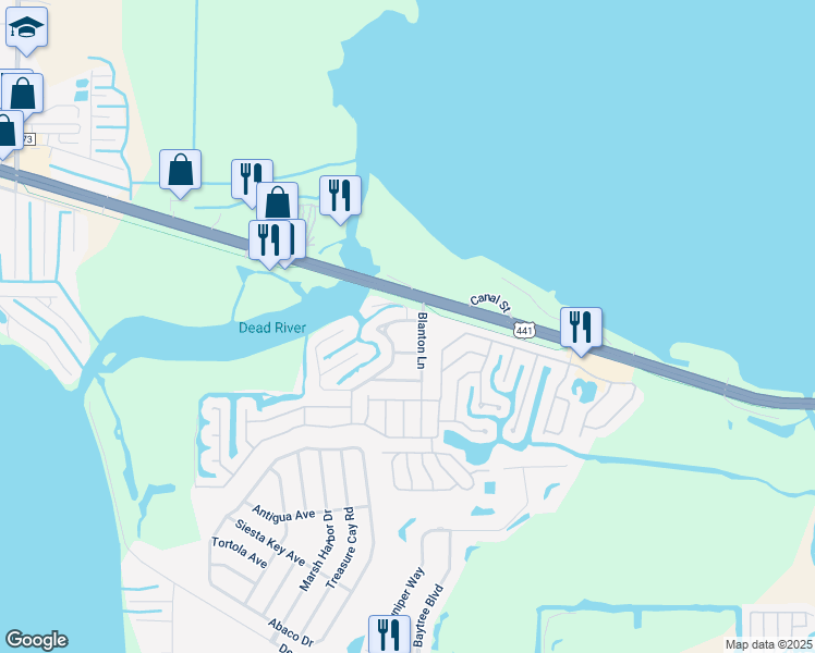 map of restaurants, bars, coffee shops, grocery stores, and more near 31739 Tropical Shores Drive in Tavares