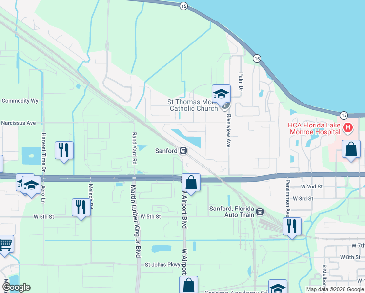map of restaurants, bars, coffee shops, grocery stores, and more near 2726 Florida 46 in Sanford