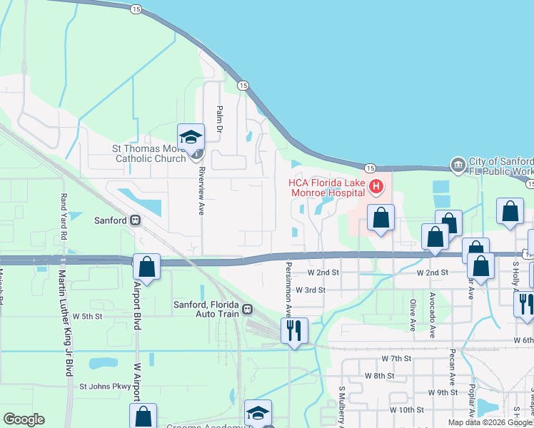 map of restaurants, bars, coffee shops, grocery stores, and more near 101-1299 Willner Circle in Sanford