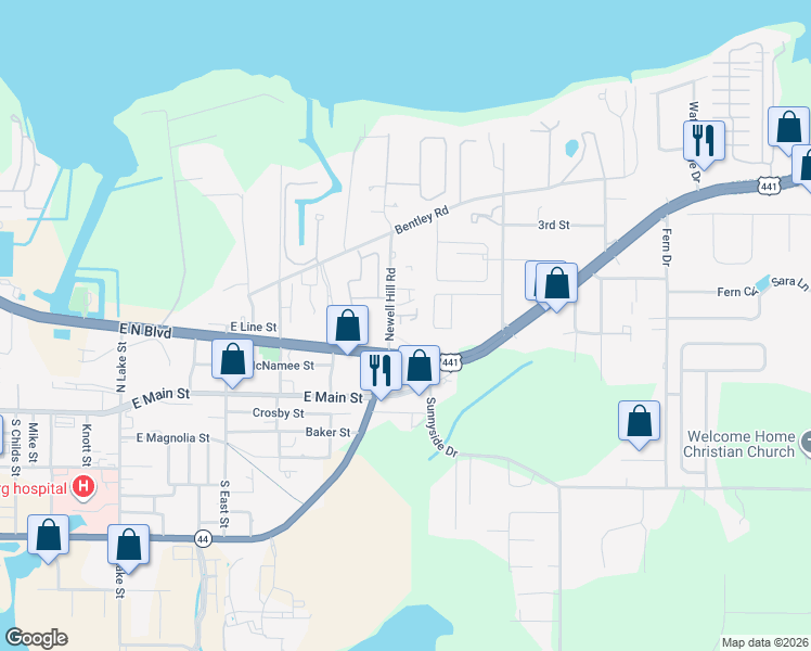 map of restaurants, bars, coffee shops, grocery stores, and more near 1416 North Boulevard East in Leesburg