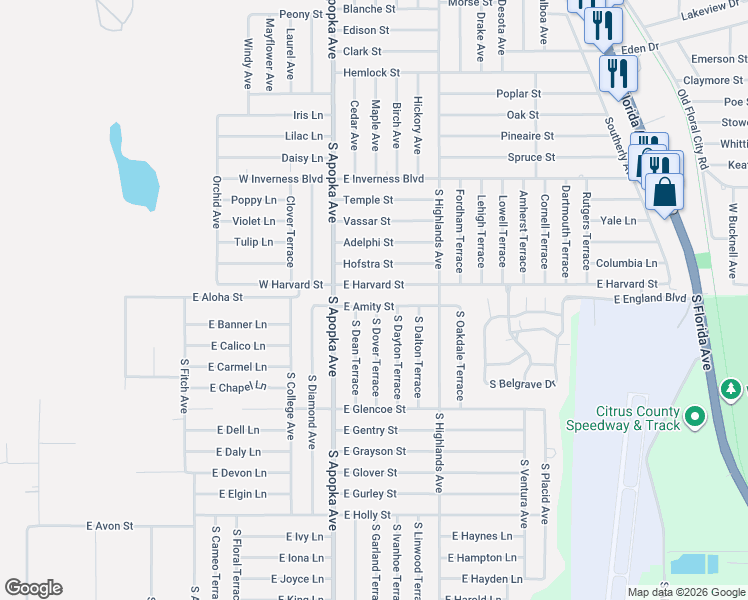 map of restaurants, bars, coffee shops, grocery stores, and more near 3337 South Dean Terrace in Inverness