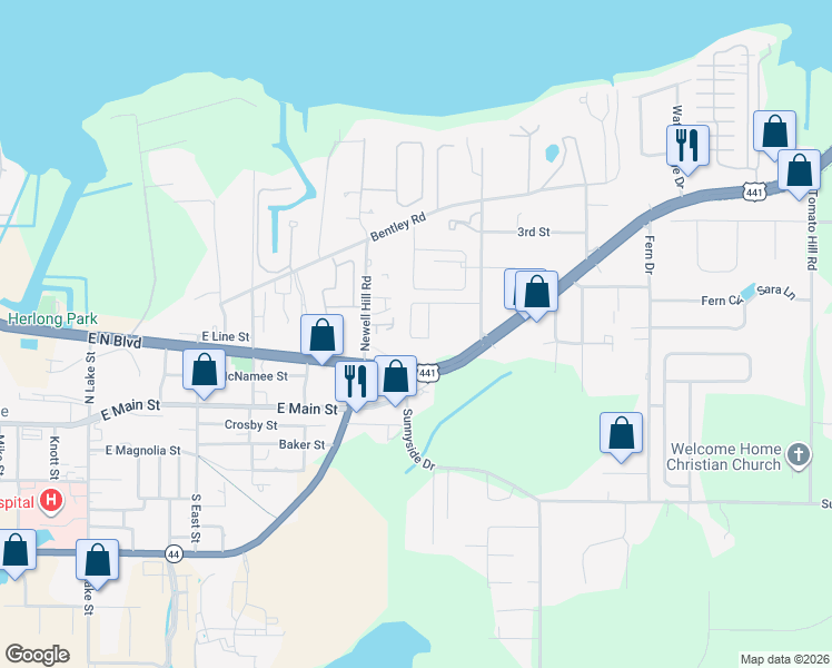 map of restaurants, bars, coffee shops, grocery stores, and more near 200 Fernwood Street in Leesburg