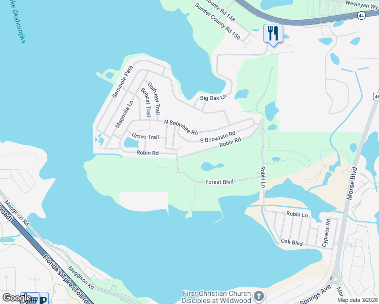map of restaurants, bars, coffee shops, grocery stores, and more near 38 Robin Road in Wildwood