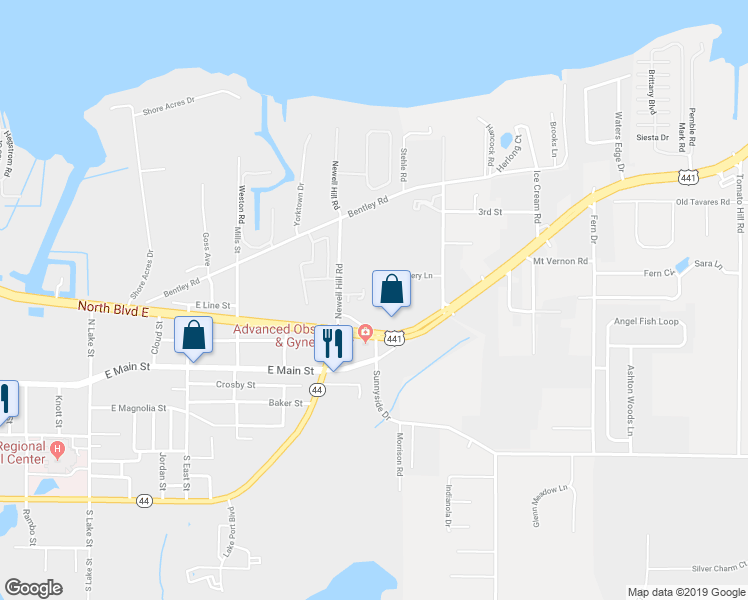 map of restaurants, bars, coffee shops, grocery stores, and more near 203 Fernwood Street in Leesburg