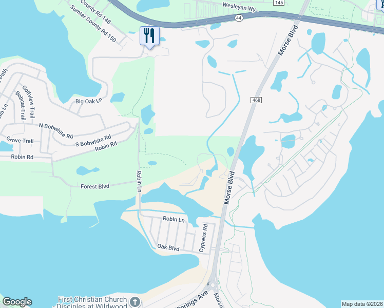map of restaurants, bars, coffee shops, grocery stores, and more near 15101 Sandalwood Drive in Wildwood